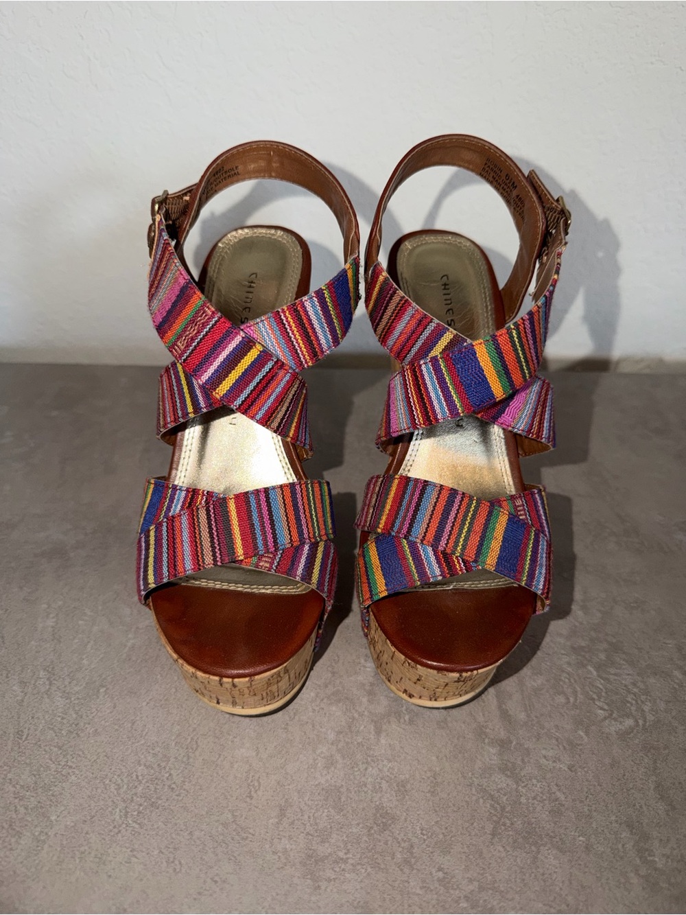 Chinese Laundry Striped Multicolor Platform Wedge Sandals